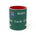 New York City I‑95 Highway Sign Accent Mug — 11oz Red Interior & Handle
